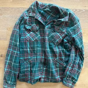 Woolrich Green Plaid Button-Down Shirt Jacket